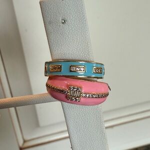 Karli Buxton Set of 2 Adjustable Pink and Blue Enamel Rings with Rhinestones